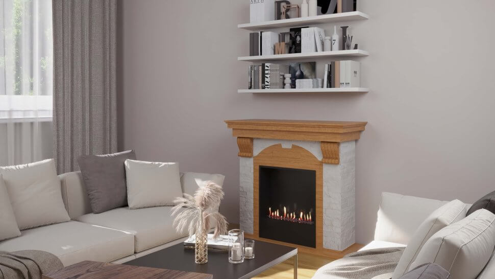 Биокамин в портале Firezo Dublin Дуб, Сланец Белый, стандарт