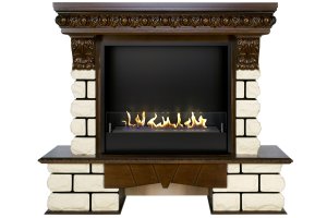 Биокамин в портале Firezo Pierre luxe lord Темный дуб белый камень, стандарт